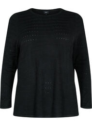 Gebreide blouse met structuur en ronde hals, Black