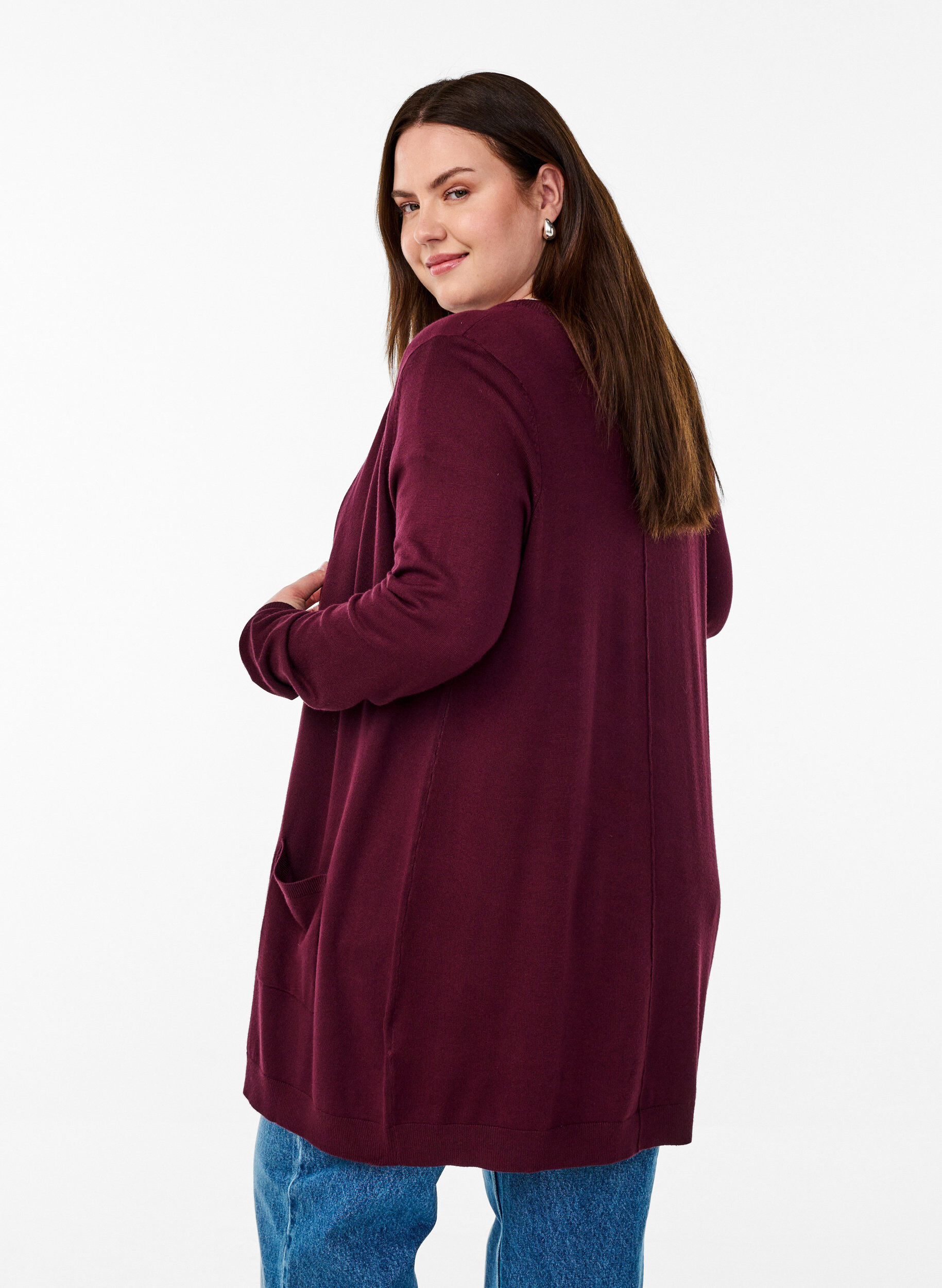 Zizzi Lang gebreid vest van een viscose mix, Rood, Model image number 2