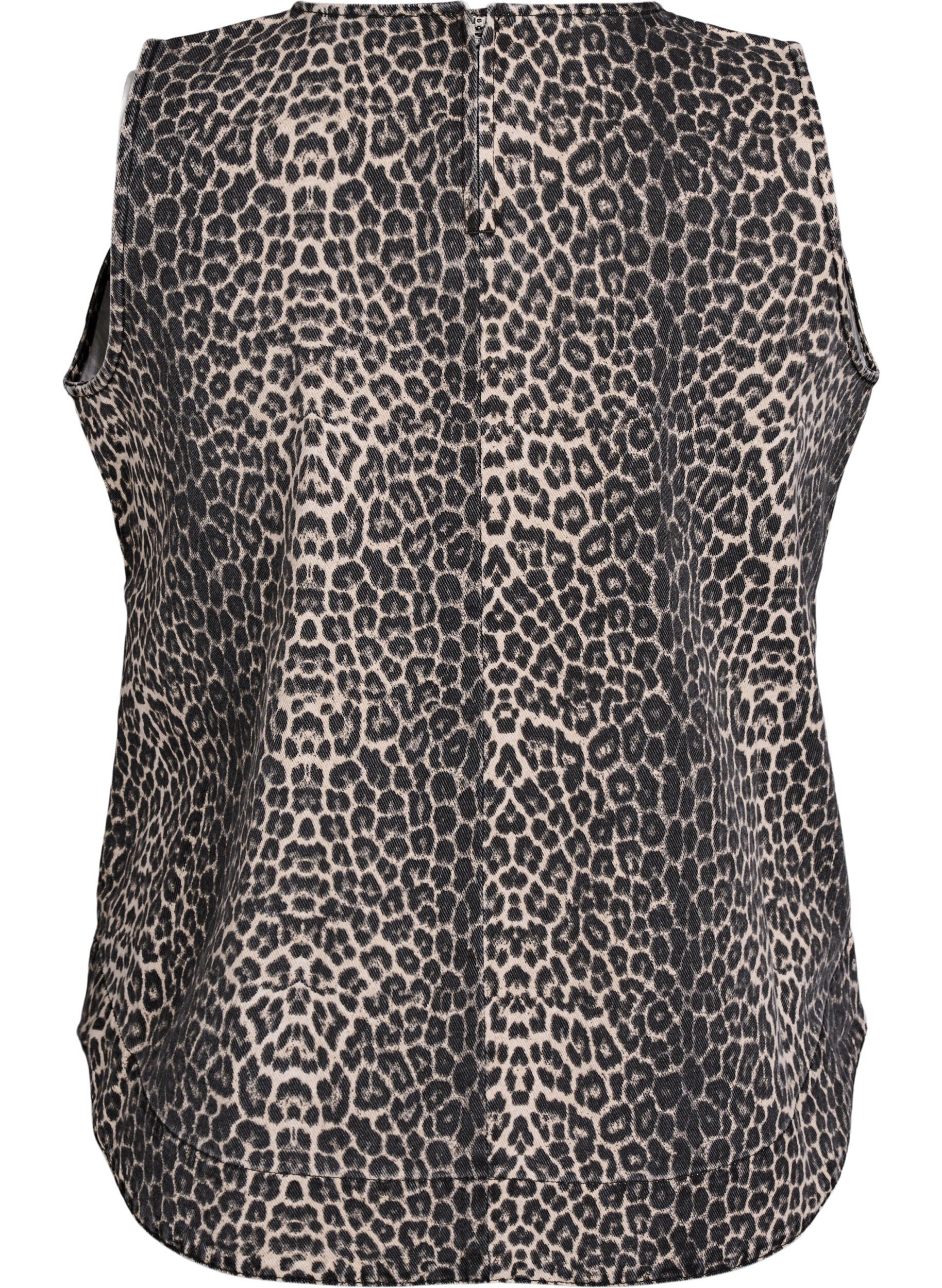 Zizzi Mouwloos denim top met luipaardprint, Bruin, Packshot image number 1