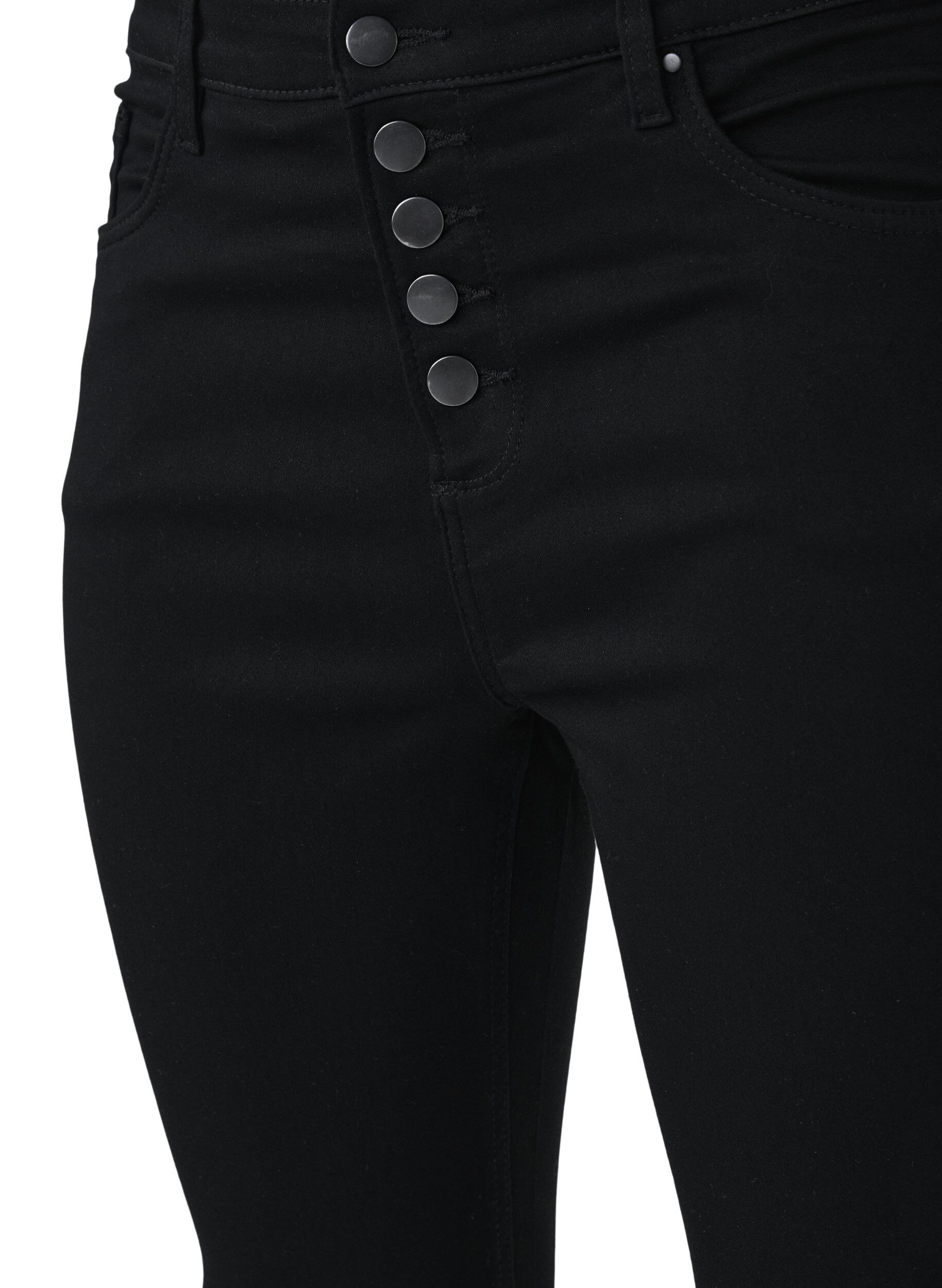 Zizzi High-waisted Amy jeans met knoopsluiting, Black, Packshot image number 3