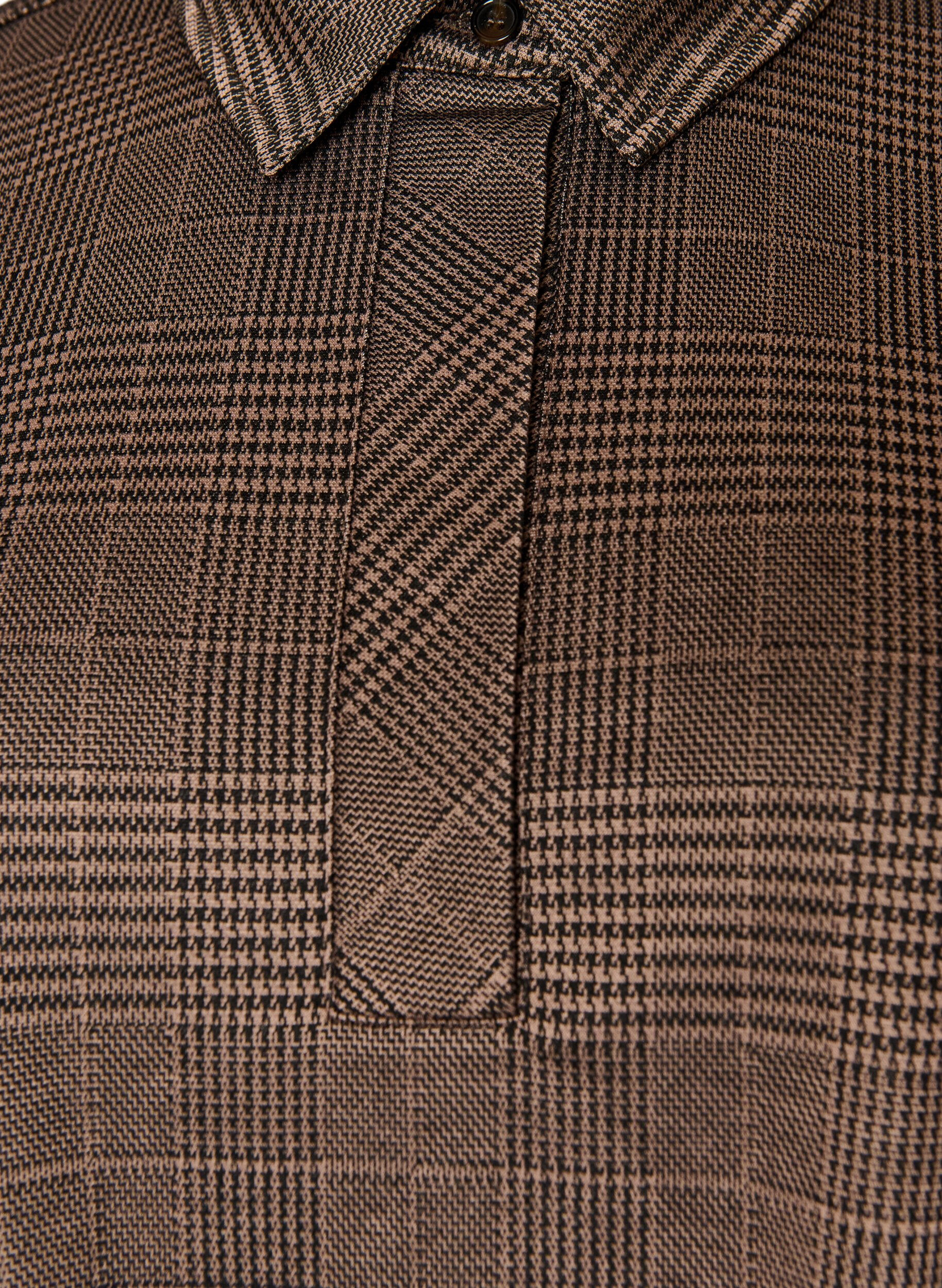 ZizziKorte geruite jurk met een overhemdkraag, Bruin, Packshot image number 2