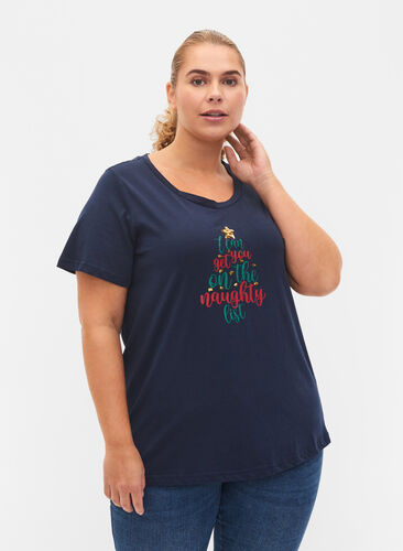 Kerst t-shirt in katoen, Navy Blazer Text, Model image number 0