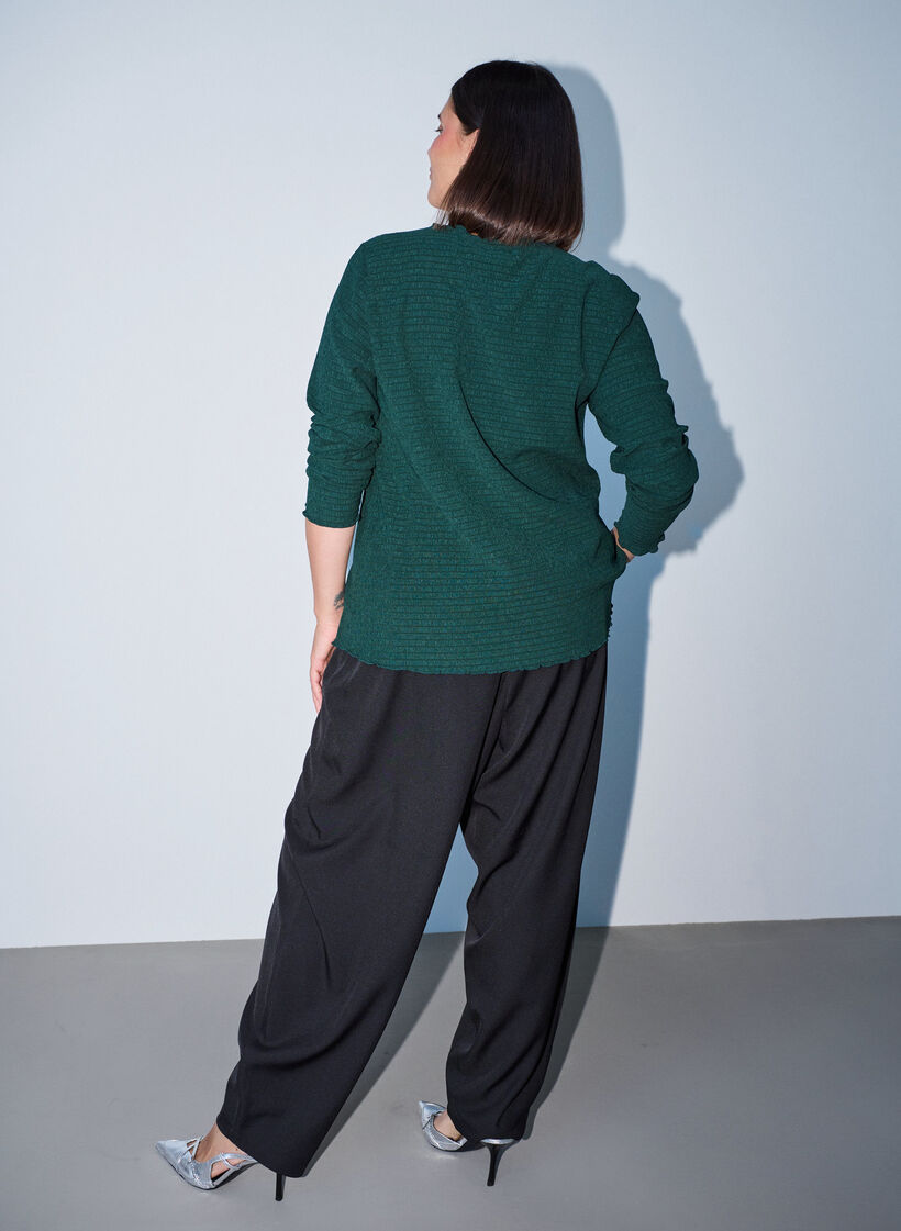 Blouse met structuur en golvende randen, Groen, Model image number 2