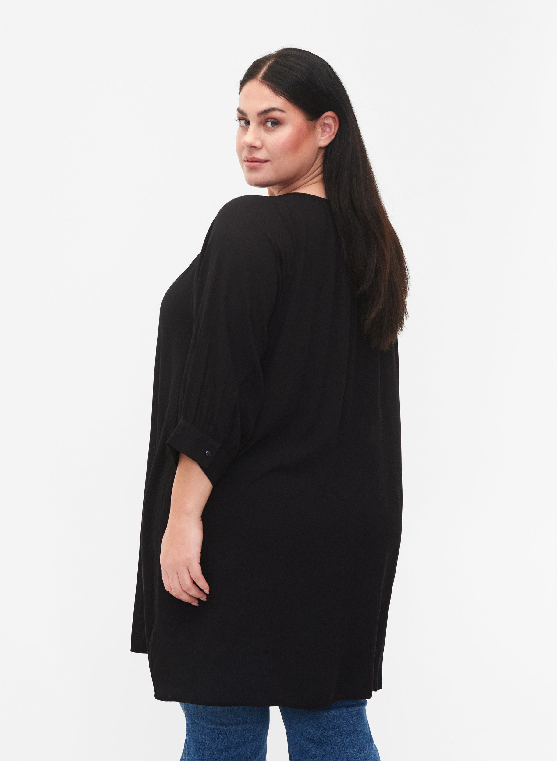Zizzi Tuniek van viscose met 3/4-mouwen, Zwart, Model image number 2