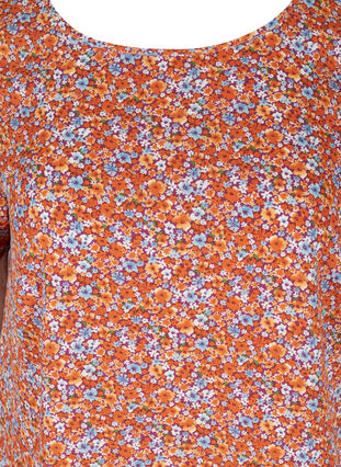 Effen jurk met korte mouwen, Orange Flower AOP, Packshot image number 2
