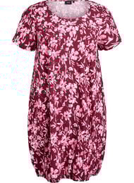 Katoenen jurk met korte mouwen en print, Donker Bordeaux