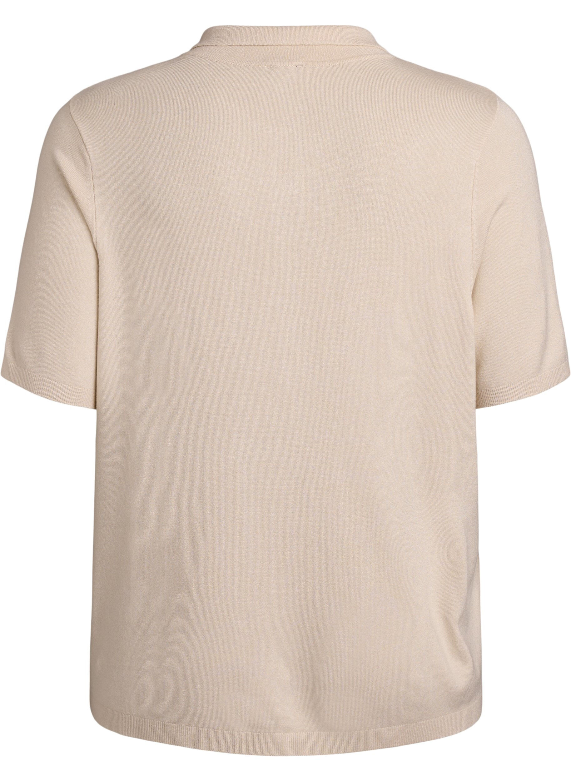 Zizzi Fijngebreid poloshirt met korte mouwen, Beige, Packshot image number 1