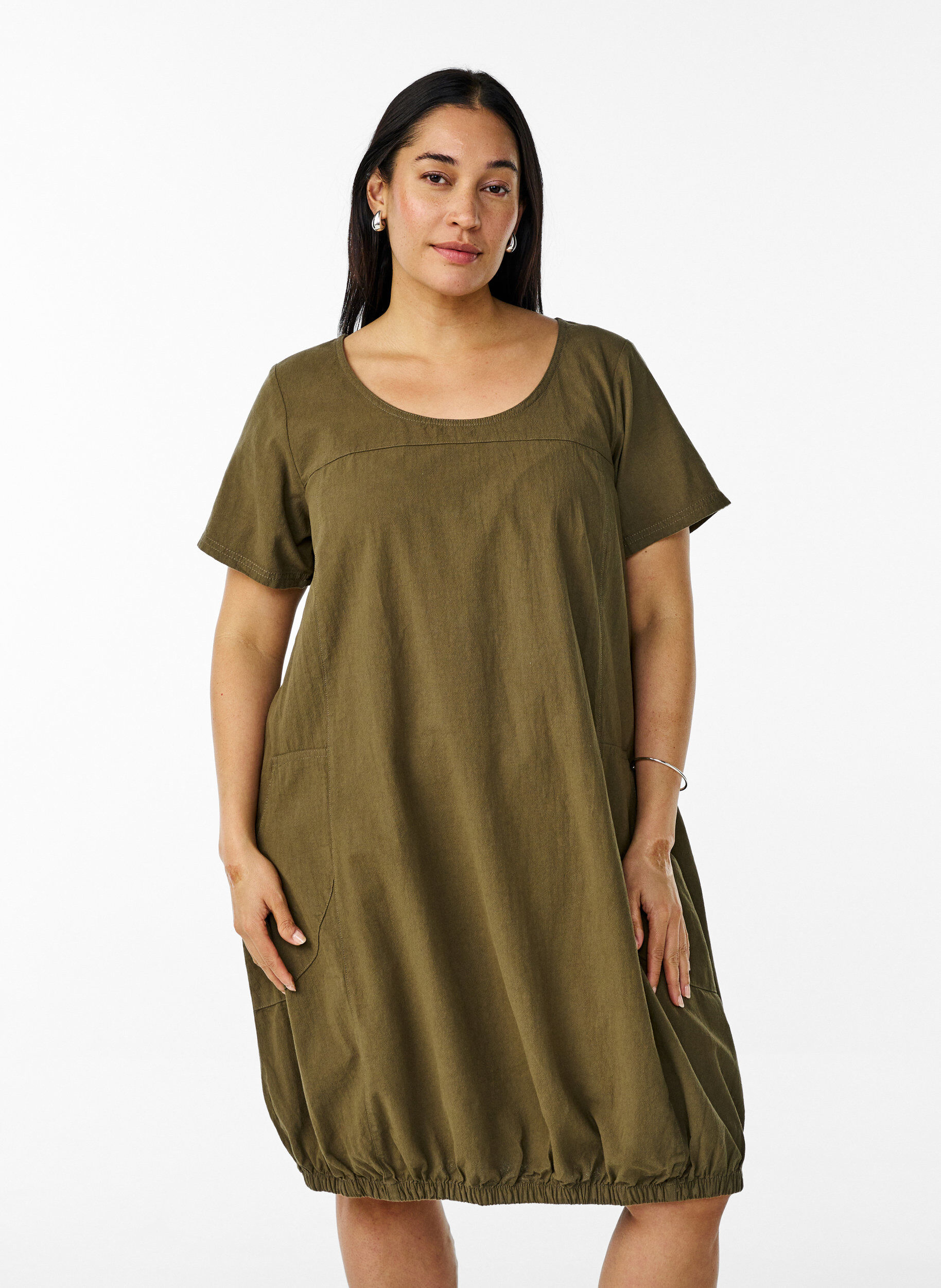 Katoenen jurk met korte mouwen, Groen, Model
