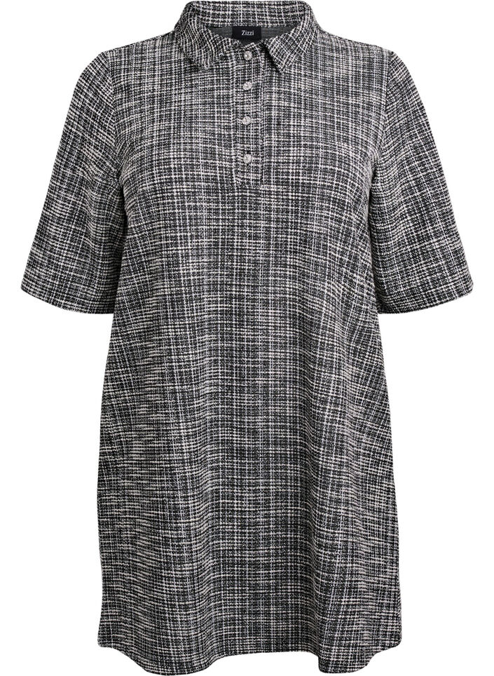 Korte jurk in gestructureerde jersey met een grafisch ruitpatroon, Off White Check, Packshot image number 0