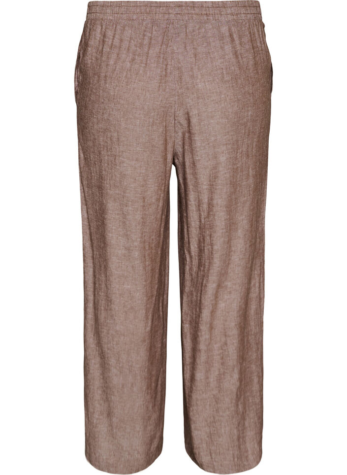 Wijde linnen en viscose broek, Bruin, Packshot image number 1