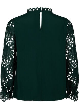 Viscose blouse met crochet mouwen, Scarab, Packshot image number 1