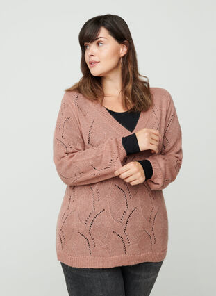 Gebreide blouse met patroon en wol, Burlwood mel, Model image number 0