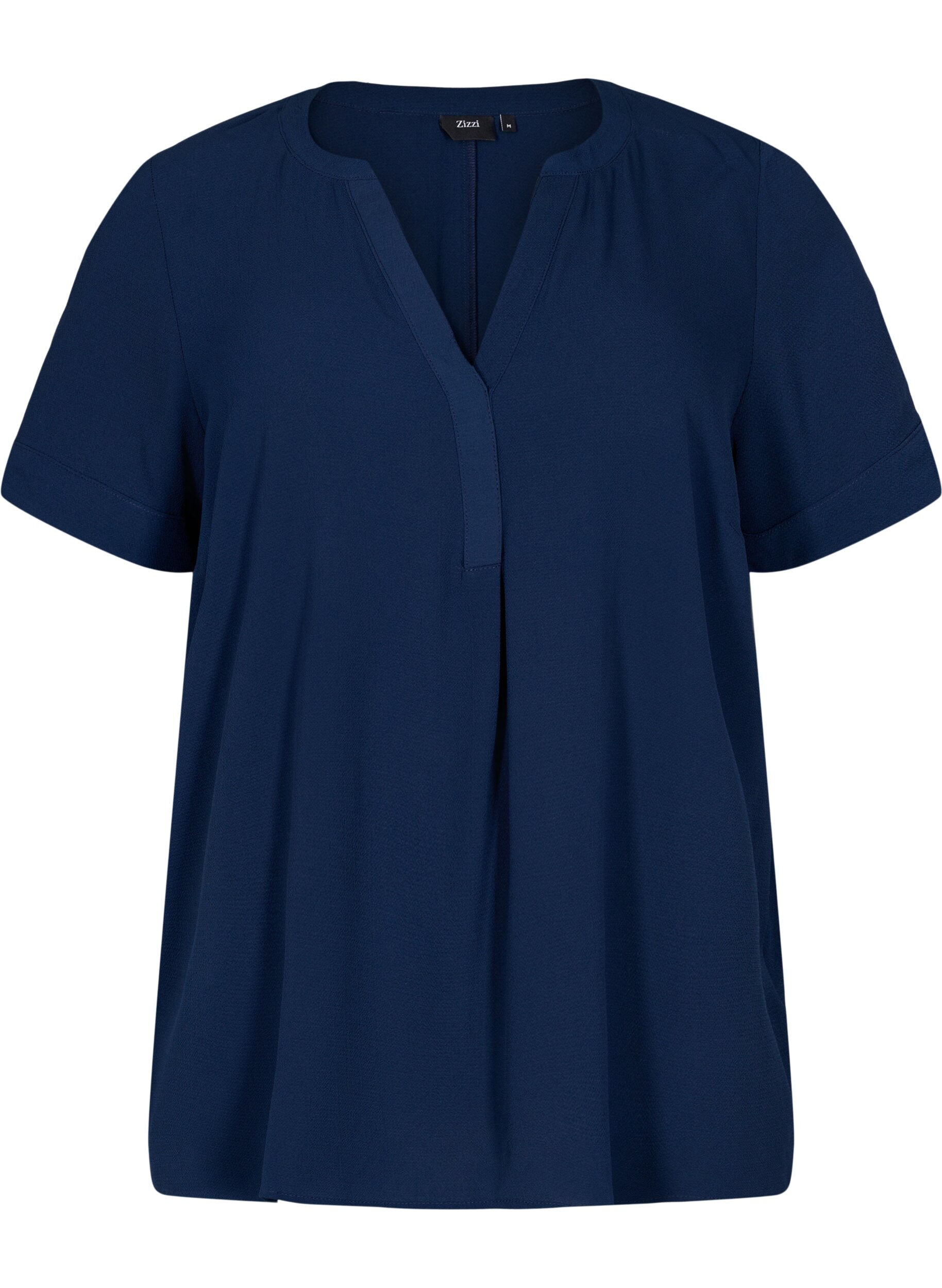 Zizzi Blouse met korte mouwen en v-hals, Blauw, Packshot image number 0
