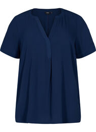 Blouse met korte mouwen en v-hals, Blauw