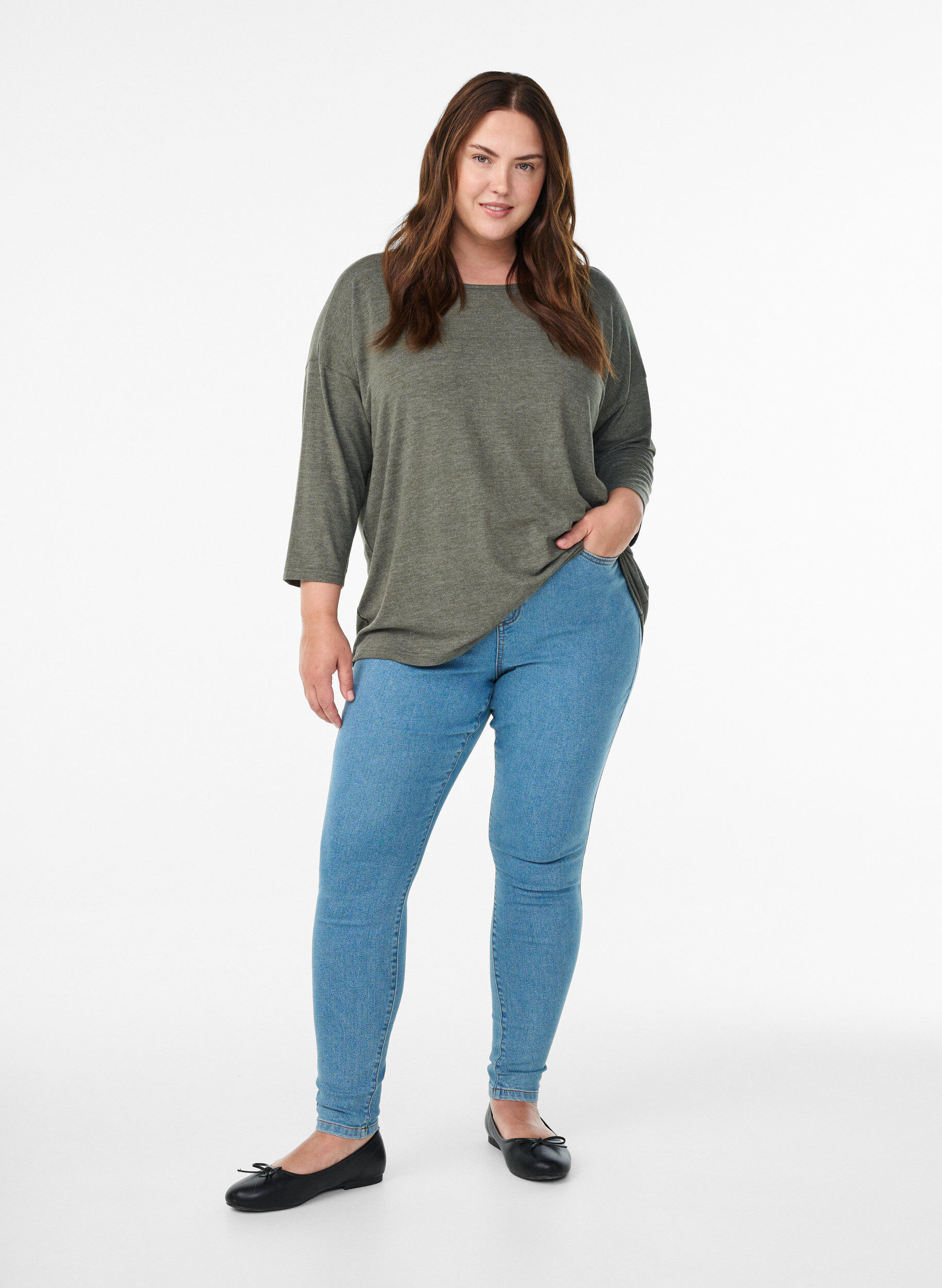 ZizziJersey blouse met 3/4 mouwen, Groen, Model image number 1