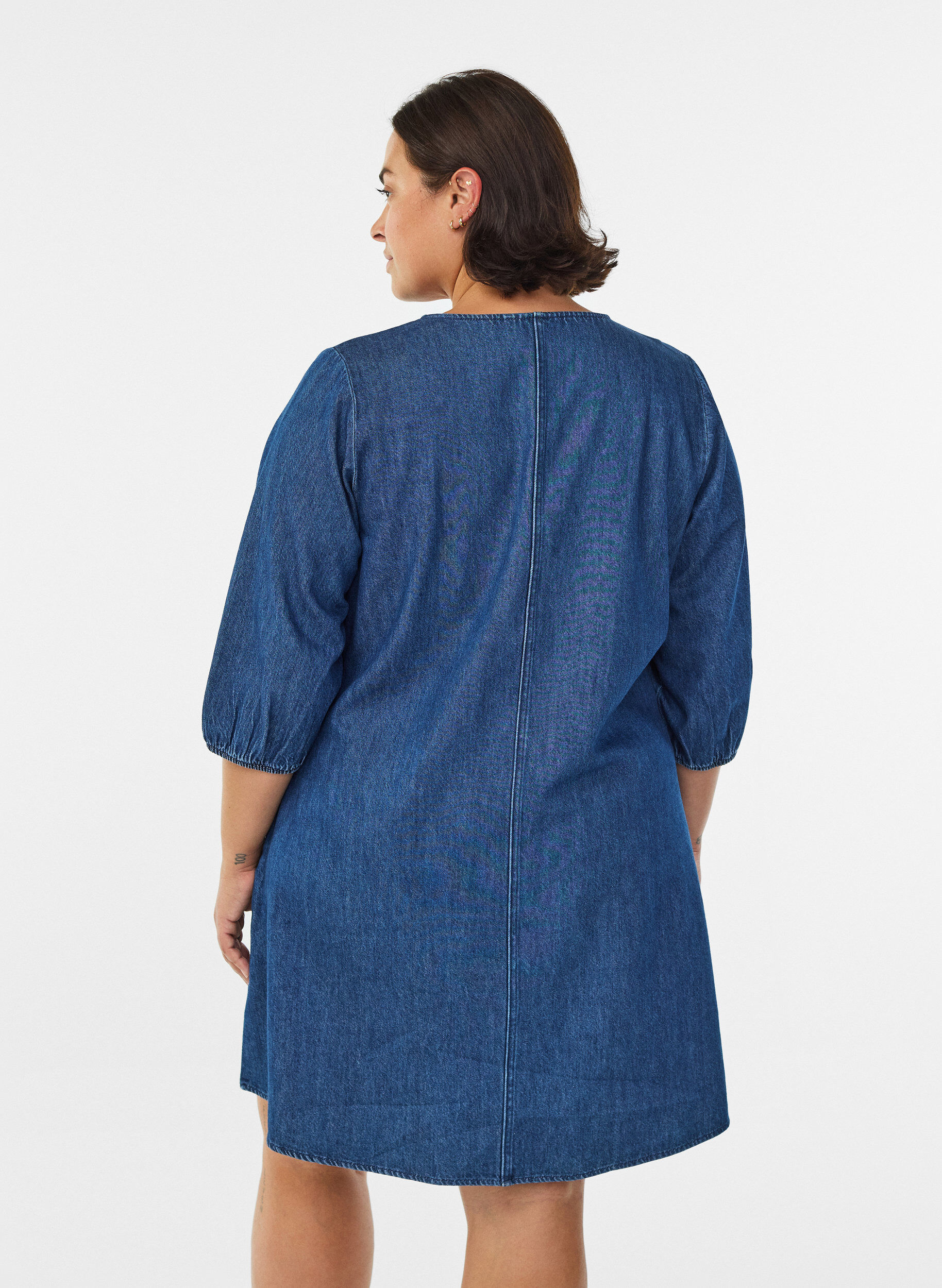 ZizziKorte denimjurk met 3/4 mouwen, Blauw, Model image number 2