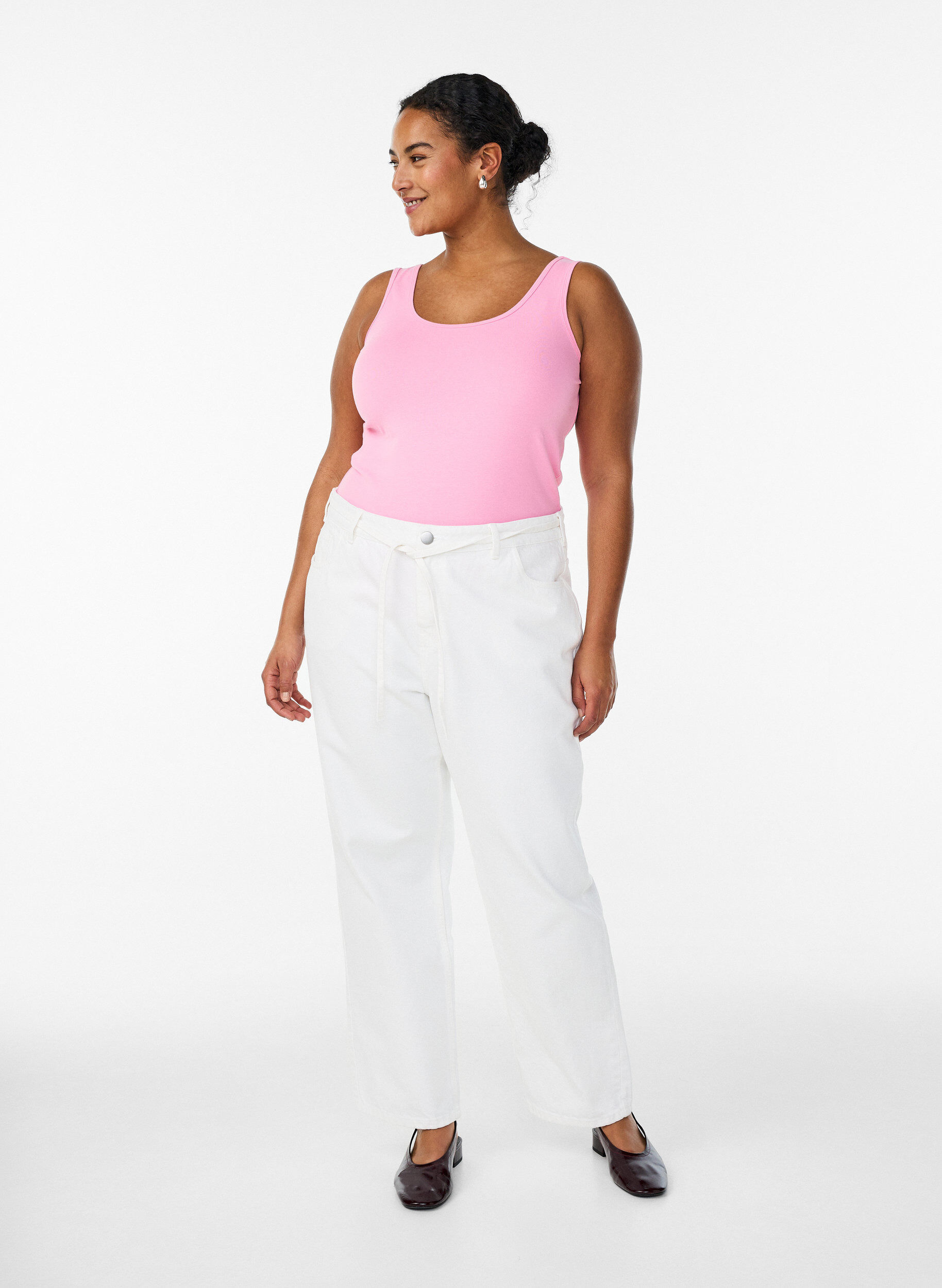 ZizziEffen basic top in katoen, Roze, Model image number 1
