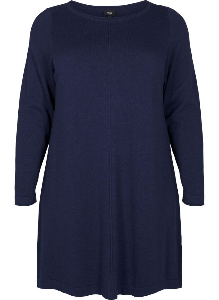 Gebreide jurk in katoen-viscose blend, Blauw, Packshot image number 0