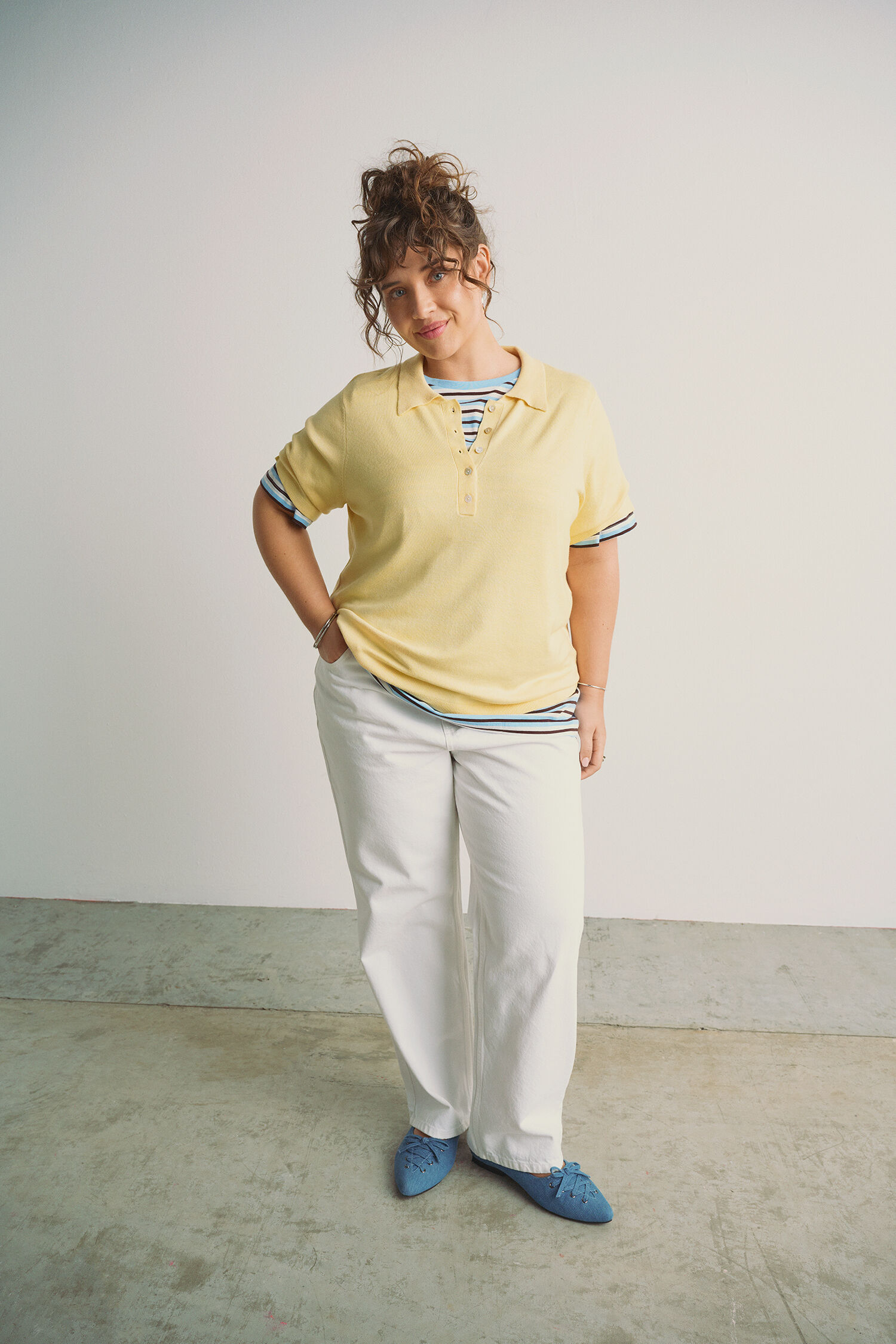 Zizzi Gebreide polo in lichte kleuren, , Model