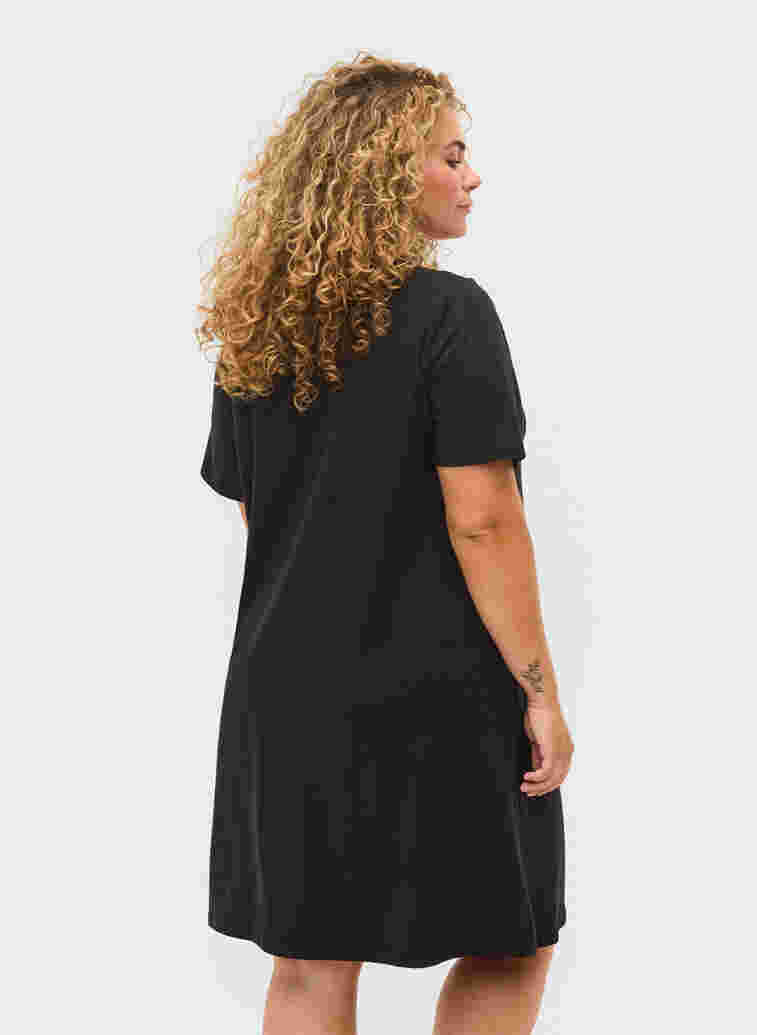 Nachthemd met korte mouwen en v-hals, Black, Model image number 1