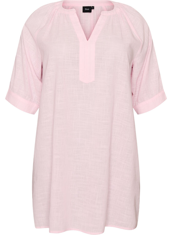 Katoenen tuniek met V-hals, Roze, Packshot image number 0