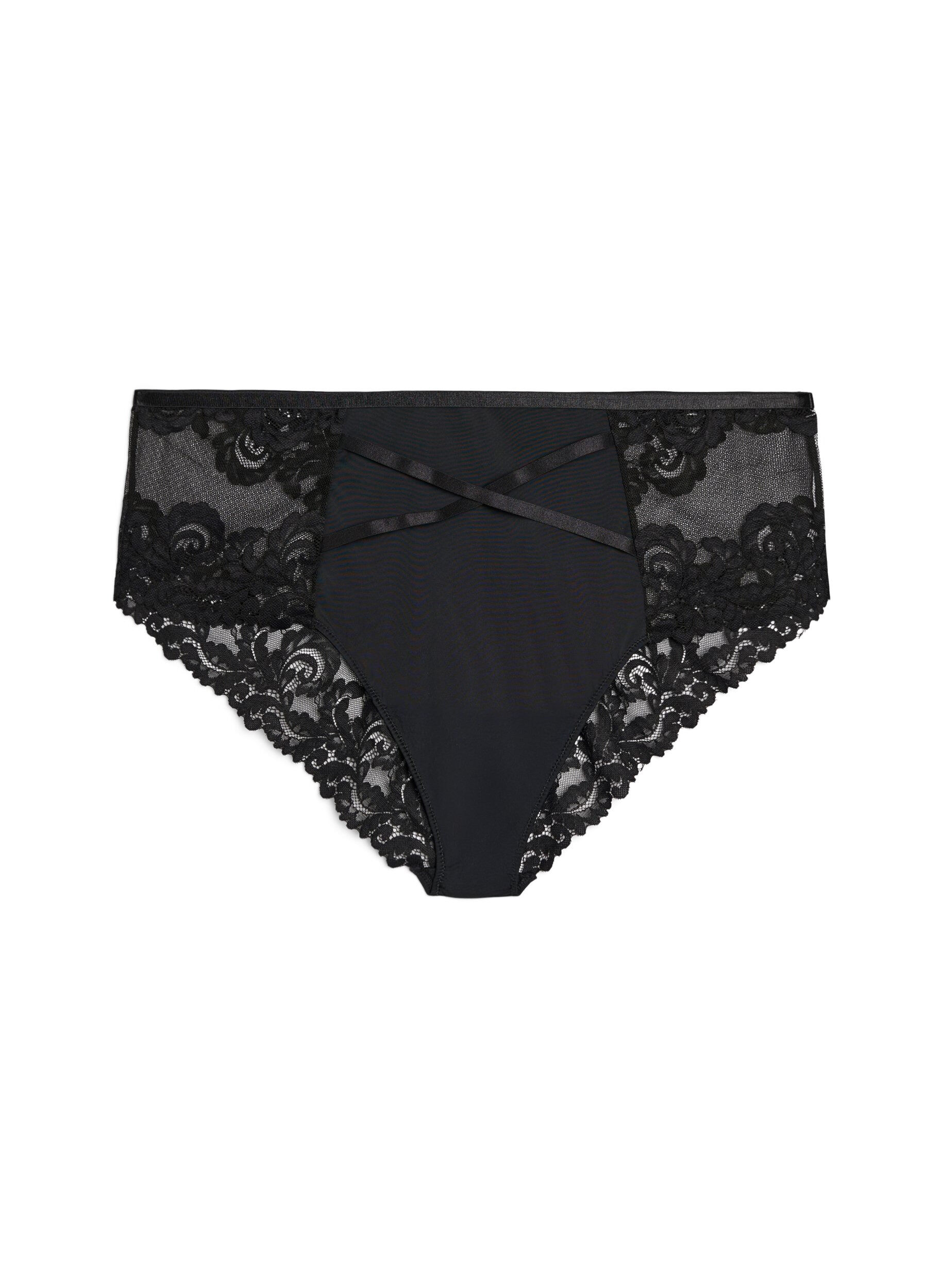 ZizziHipster slip van kant met gekruist detail, Zwart, Packshot image number 0