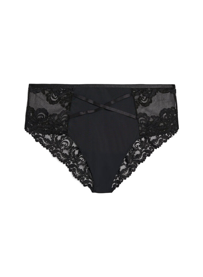 Hipster slip van kant met gekruist detail, Zwart, Packshot image number 0