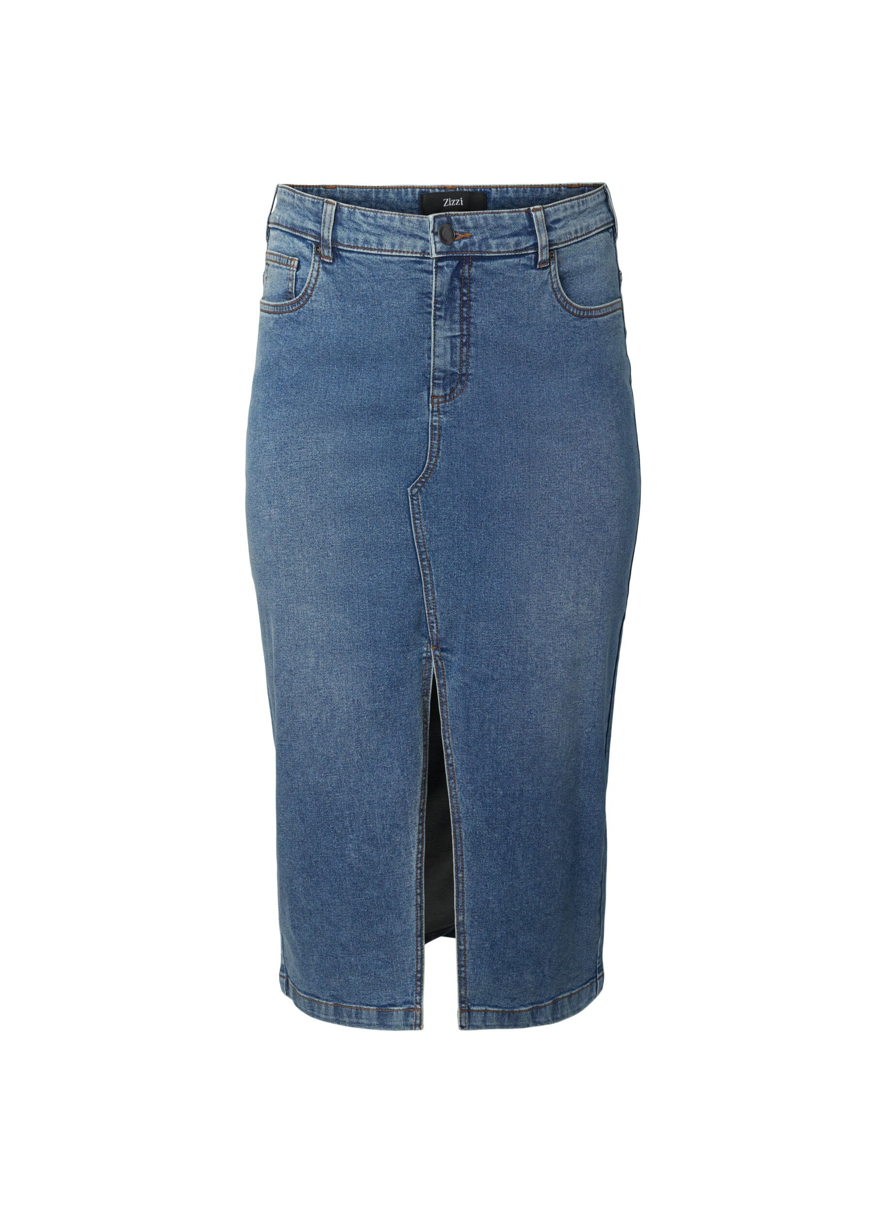 Zizzi Denim rok met split aan de voorkant, Blue denim, Packshot image number 0