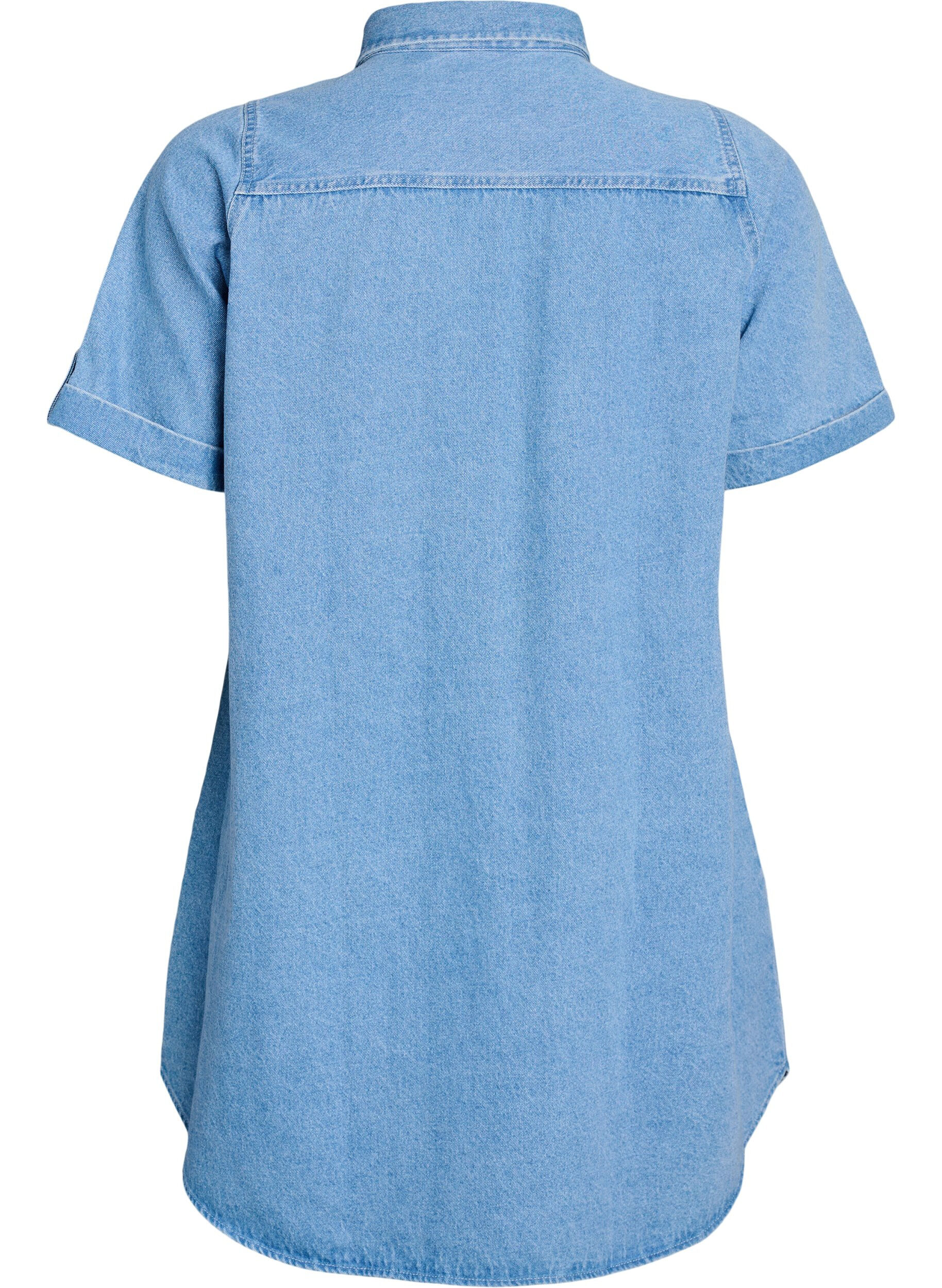 Zizzi Denimjurk met korte mouwen en knopen, Blauw, Packshot image number 1