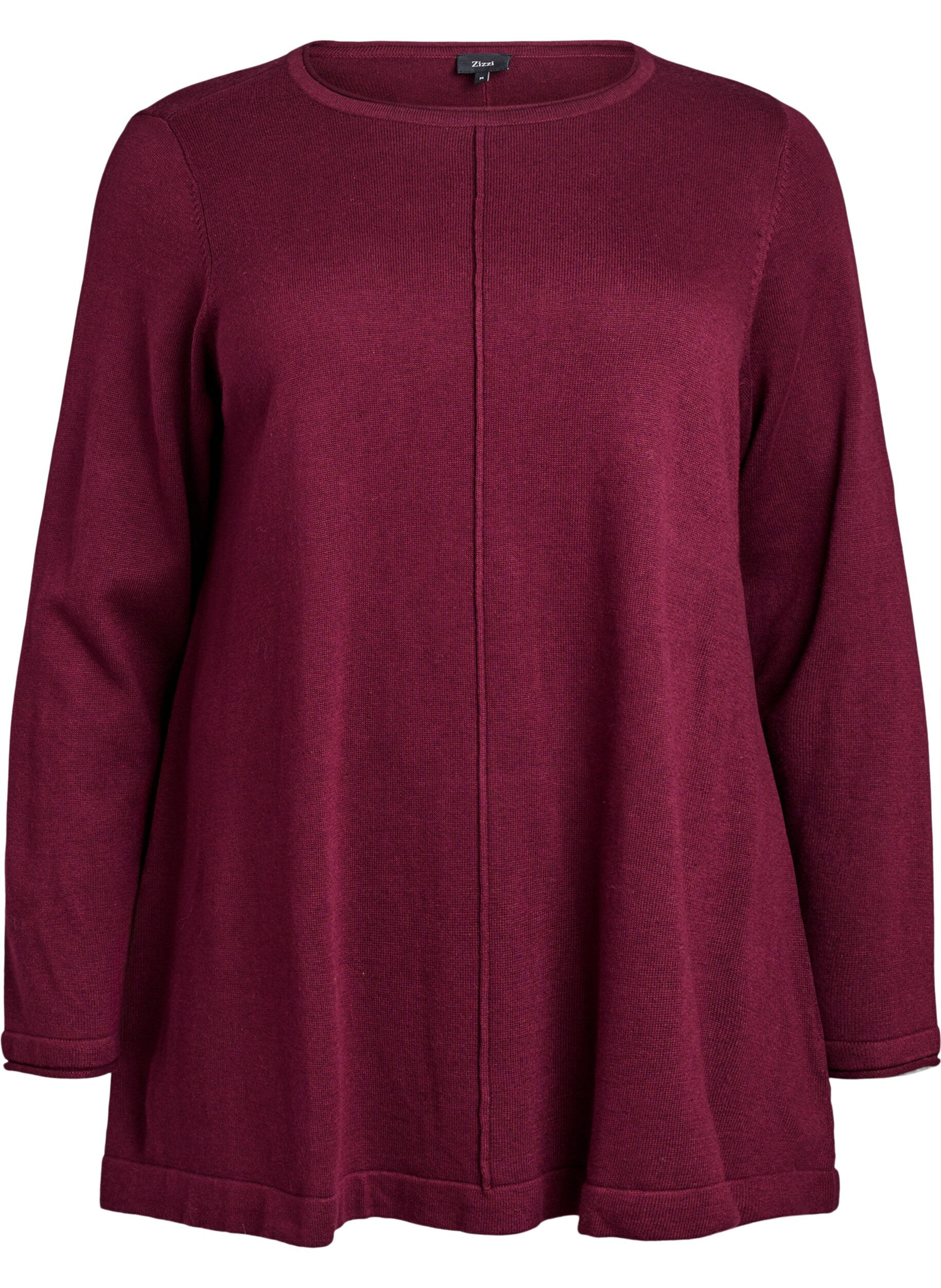 ZizziGebreide blouse gemaakt van katoen en viscose., Donker Bordeaux, Packshot image number 0