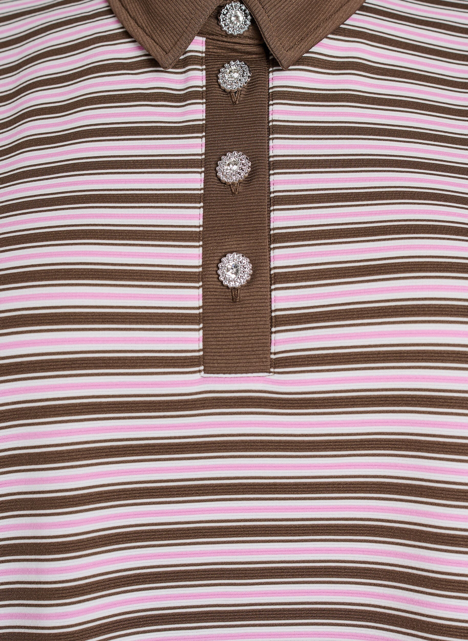 Zizzi Gestreept poloshirt met korte mouwen en rits, Bruin, Packshot image number 2