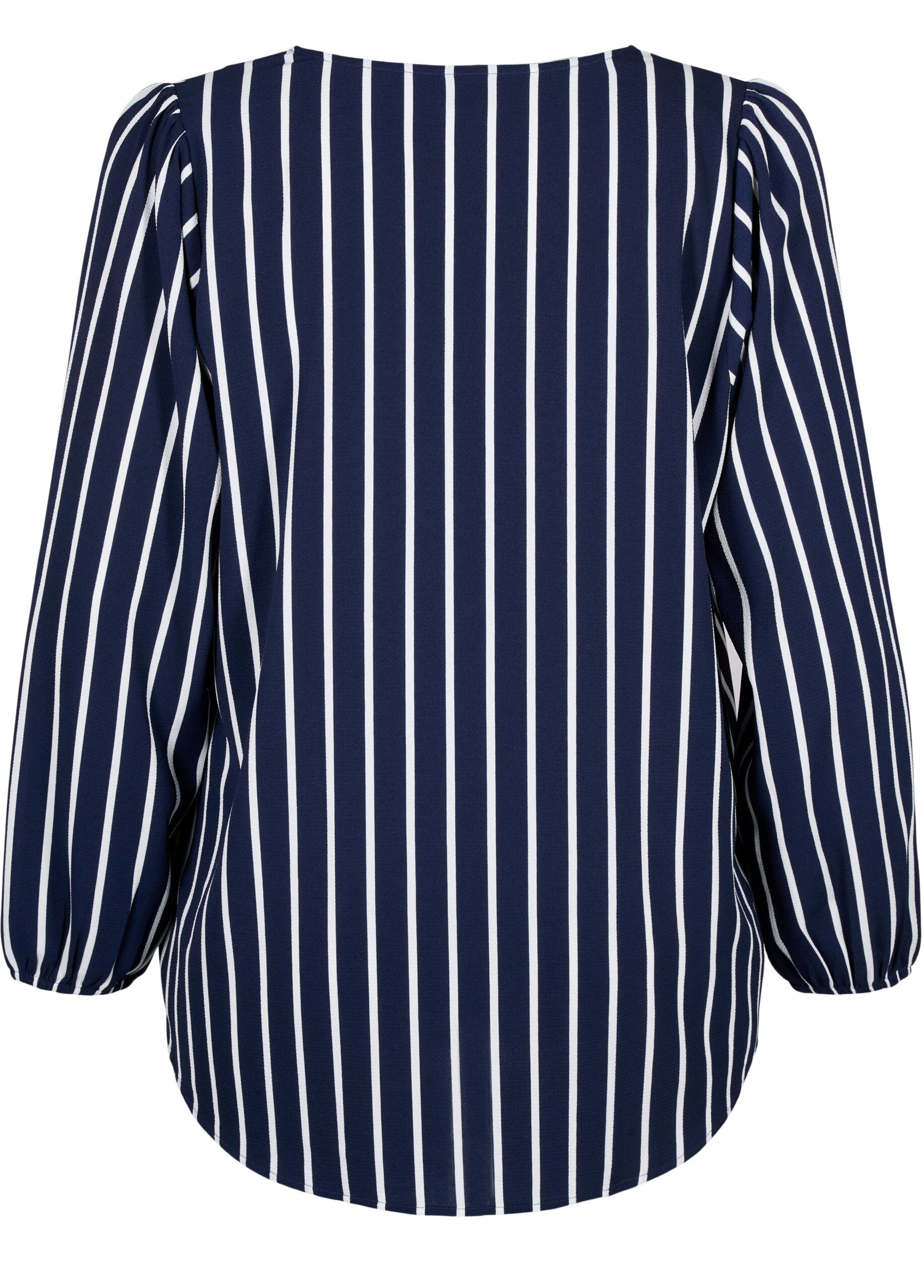 Zizzi Blouse avec col en V et imprim&eacute;, Maritime Blue Stripe, Packshot image number 1