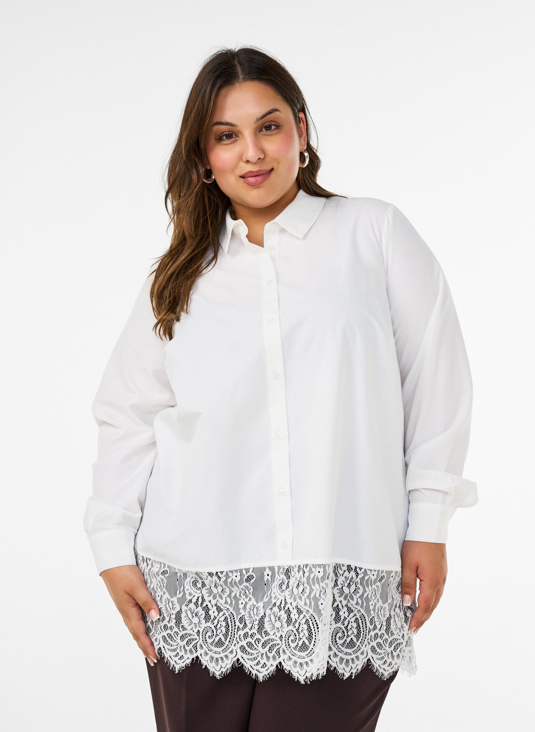 ZizziLosse blouse met een brede kanten rand, Wit, Model image number 0