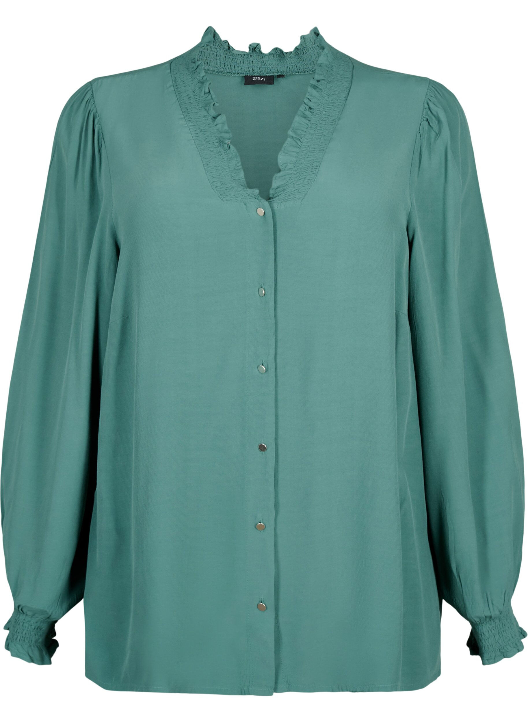 Zizzi Viscose shirt blouse met met lange mouwen, Sea Pine, Packshot image number 0