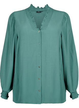 Viscose shirt blouse met lange mouwen, Sea Pine, Packshot image number 0
