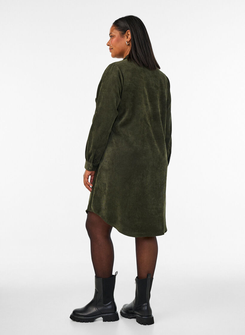 Corduroy overhemdjurk met kraag en knoopsluiting, Groen, Model image number 2