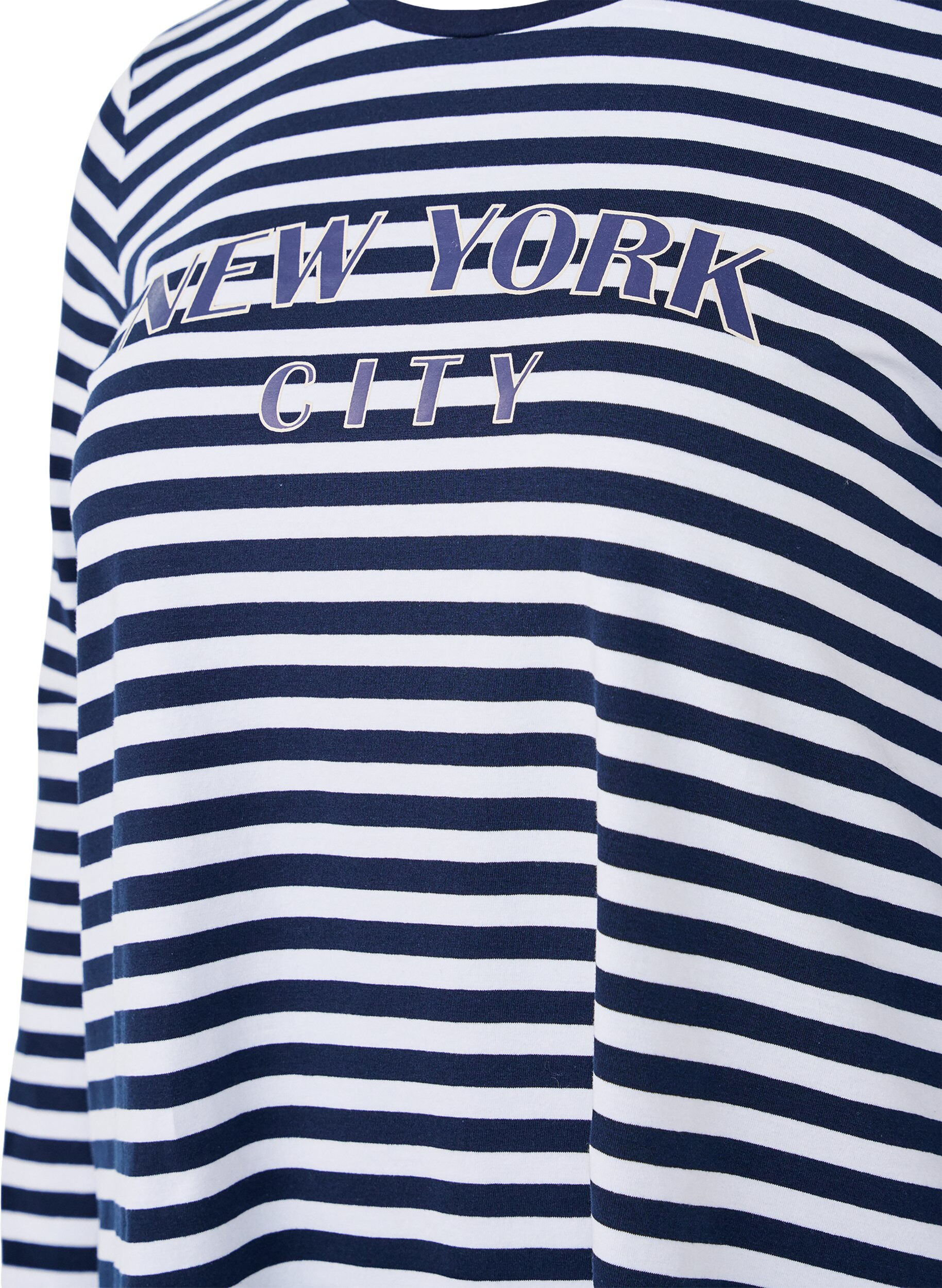 Zizzi Gestreepte blouse met motief, White w.Navy Stripe, Packshot image number 2