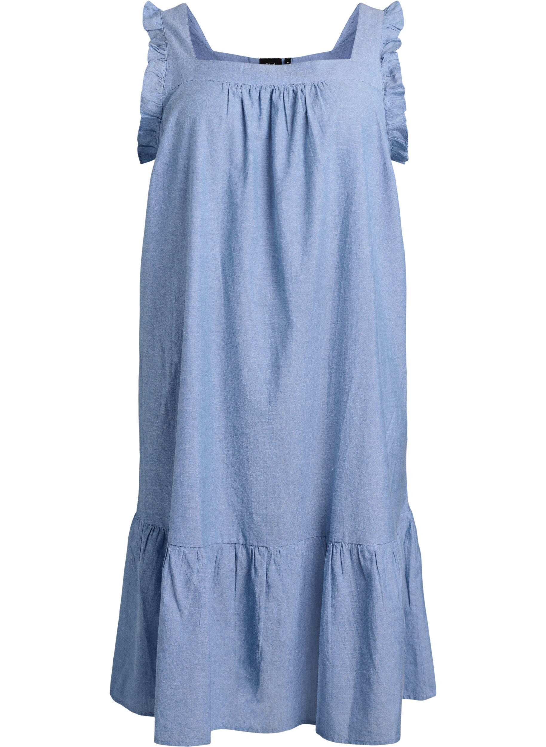 ZizziMidi-jurk in katoen met ruches, Blauw, Packshot image number 0