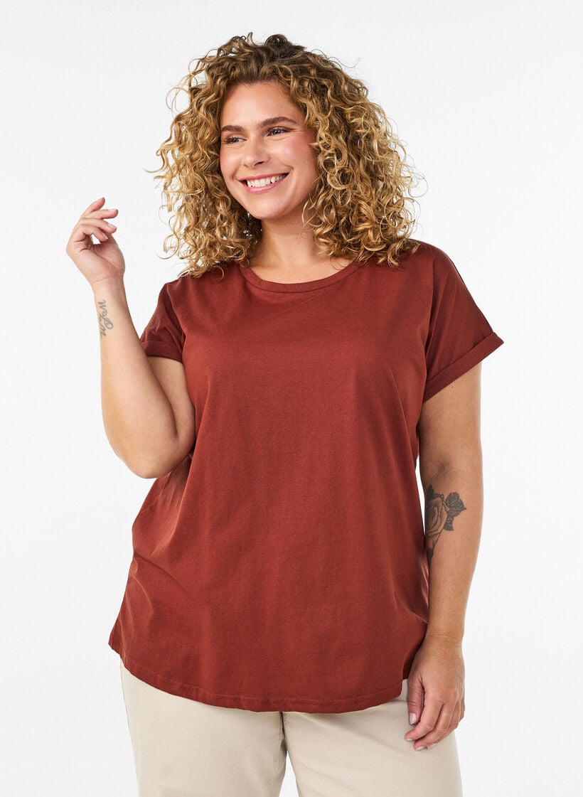 T-shirt met korte mouwen van katoenmix, Rood, Model image number 0
