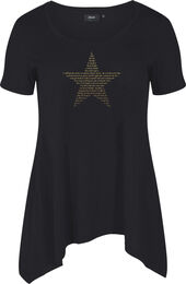 Katoenen t-shirt met korte mouwen en a-lijn, Black w. Gold Star