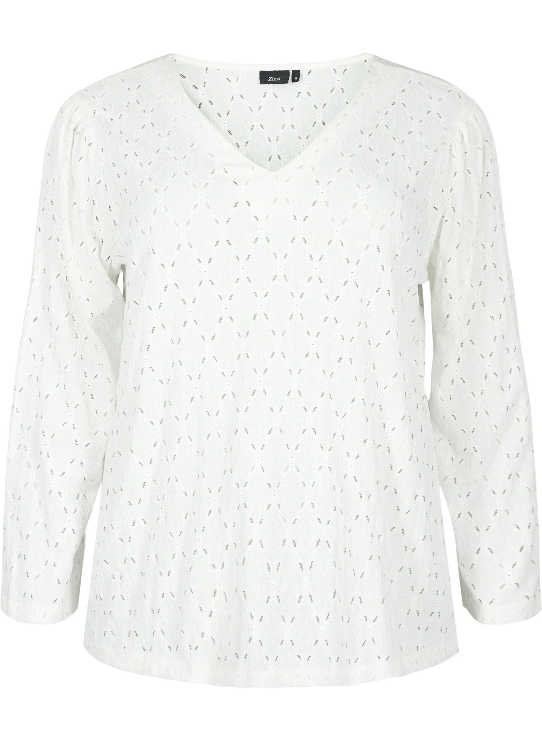 Zizzi Blouse met V-hals en gaatjespatroon, Off White, Packshot image number 0