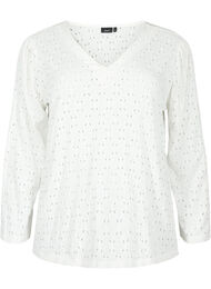 Blouse met V-hals en gaatjespatroon, Off White