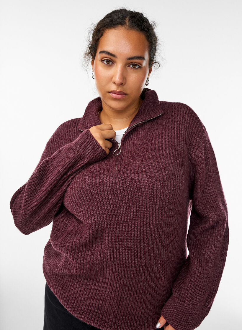 Gebreide trui met hoge hals en rits, Rood, Model image number 3
