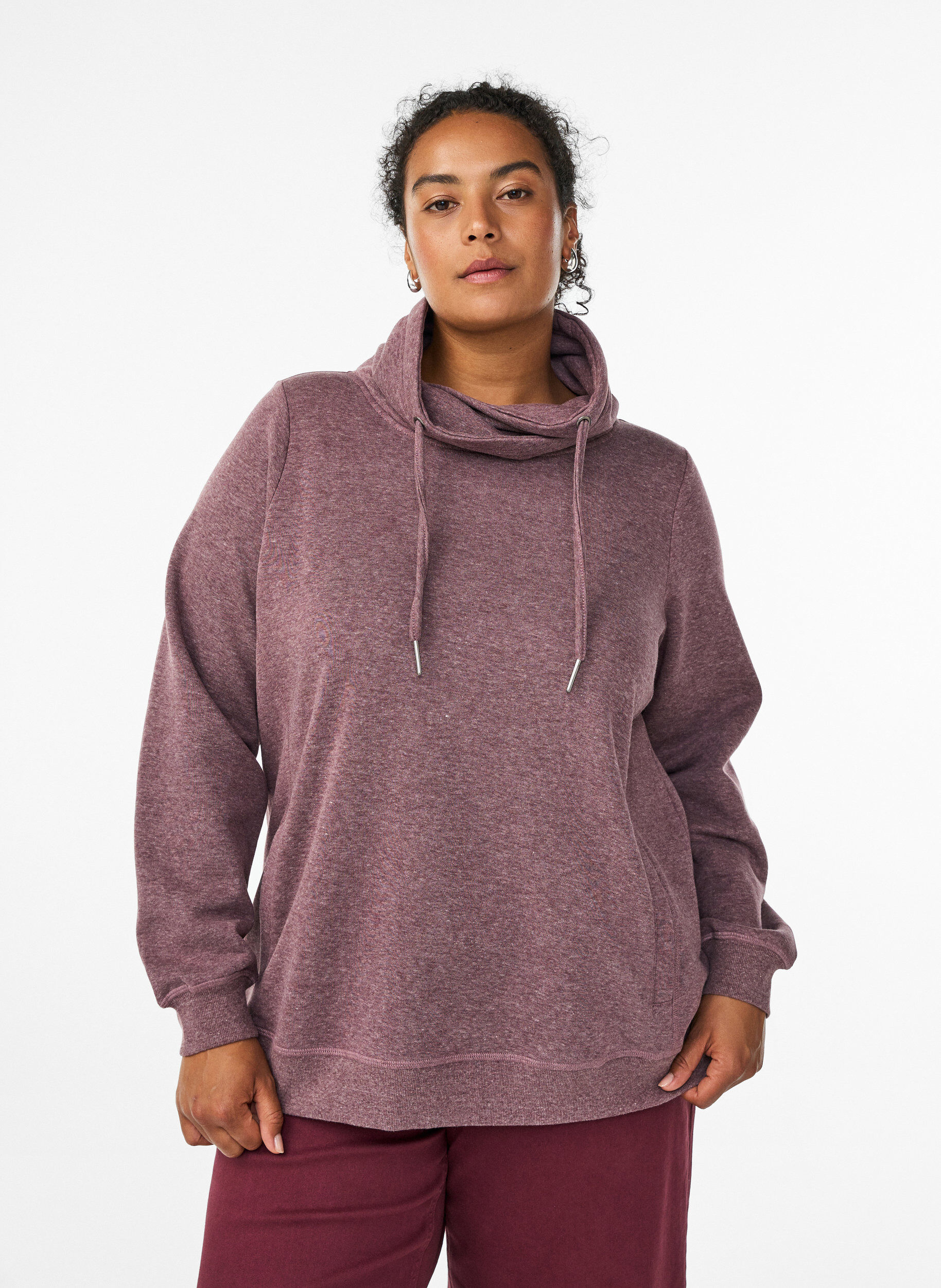 ZizziSweatshirt met hoge kraag en zakken, Rood, Model image number 0
