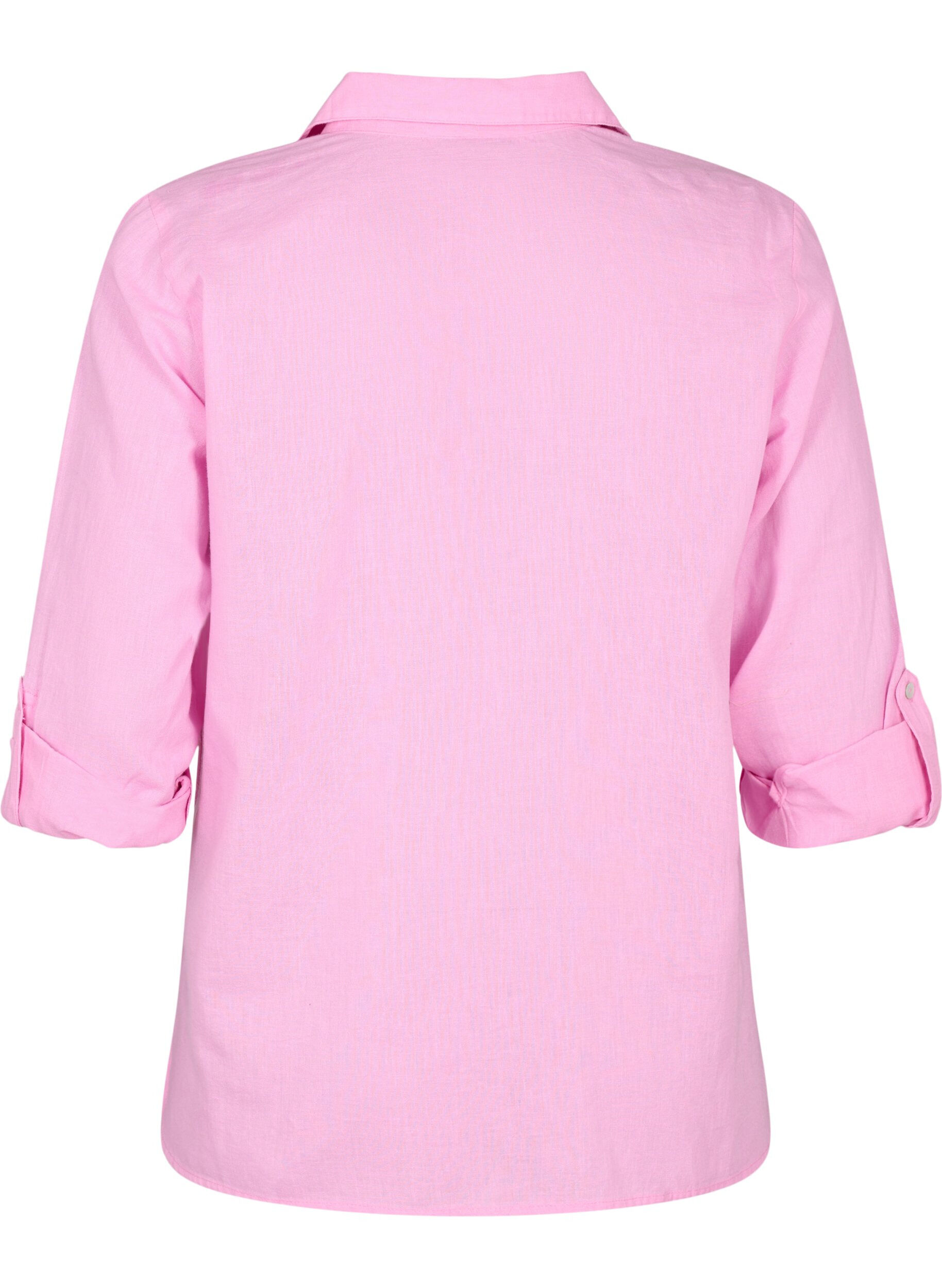 Zizzi Overhemdblouse met knoopsluiting in katoen-linnen mix, Begonia Pink, Packshot image number 1