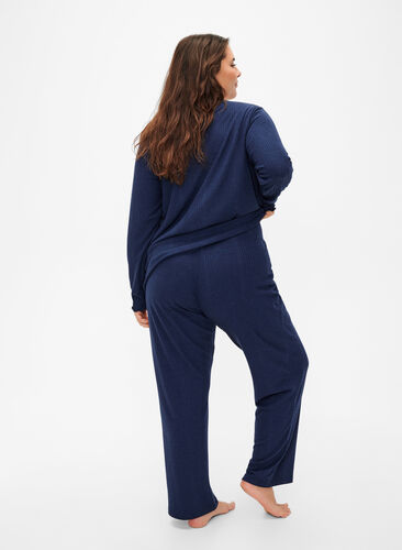 Comfortabele broek met gestreepte textuur, Night Sky Mel., Model image number 1