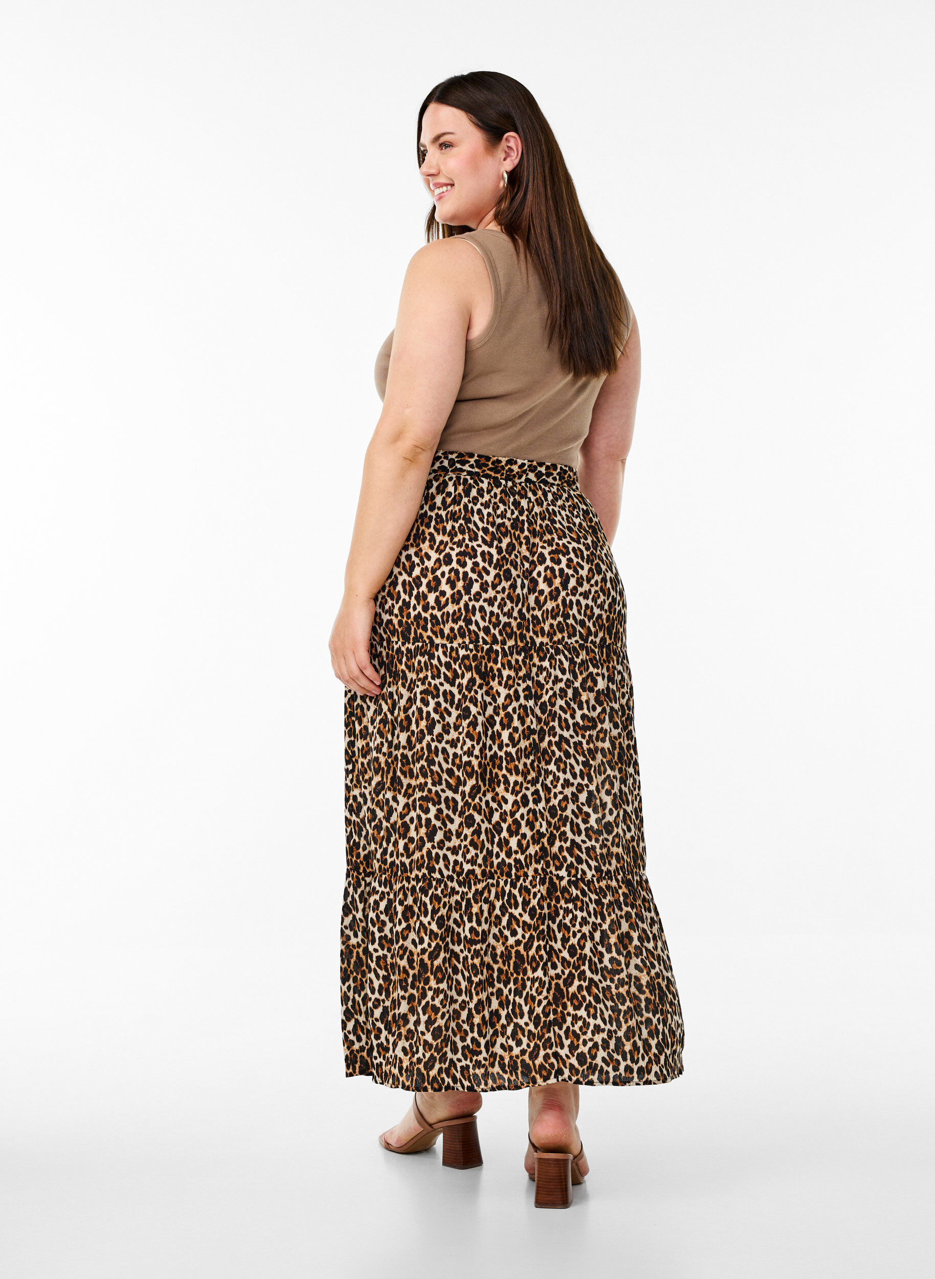 Zizzi Lange rok met elastiek in de taille, Bruin, Model image number 1