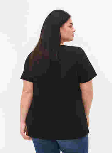 Katoenen t-shirt met tekstopdruk en v-hals, Black ORI, Model image number 1
