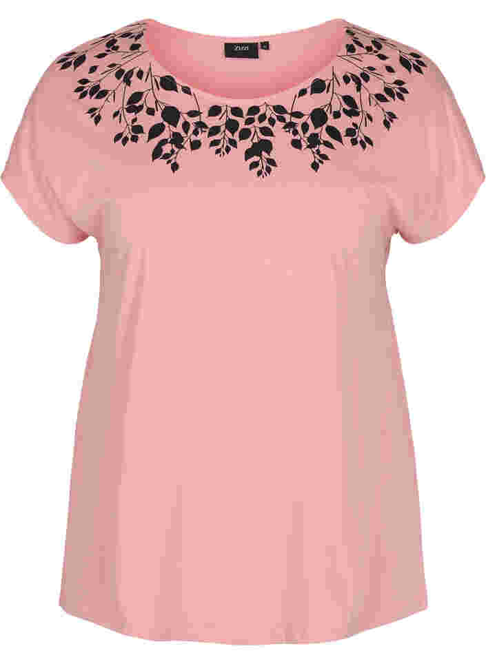 Katoenen t-shirt met print details, Blush mel Leaf