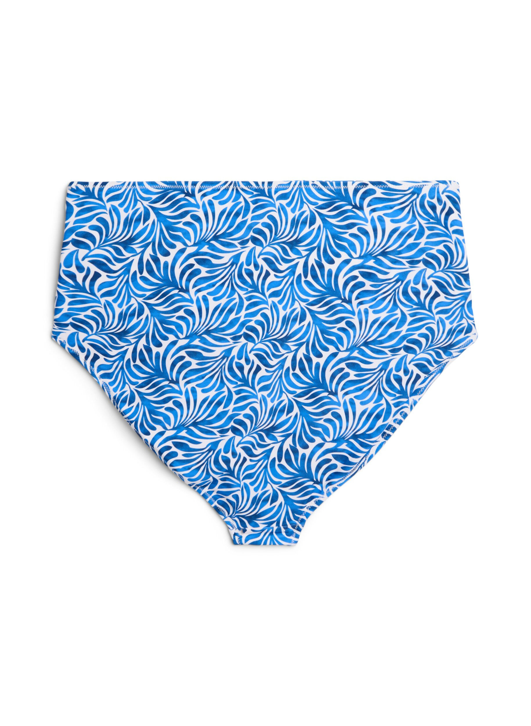 Zizzi Bikinibroekje met print en een hoge taille, Blauw, Packshot image number 1
